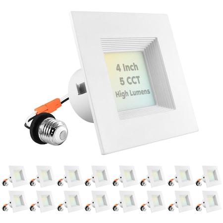 Luxrite 4 Inch Square LED Recessed Can Lights 5 CCT 2700K-5000K 14W (75W Equivalent) 950LM Dimmable 16-Pack LR23786-16PK